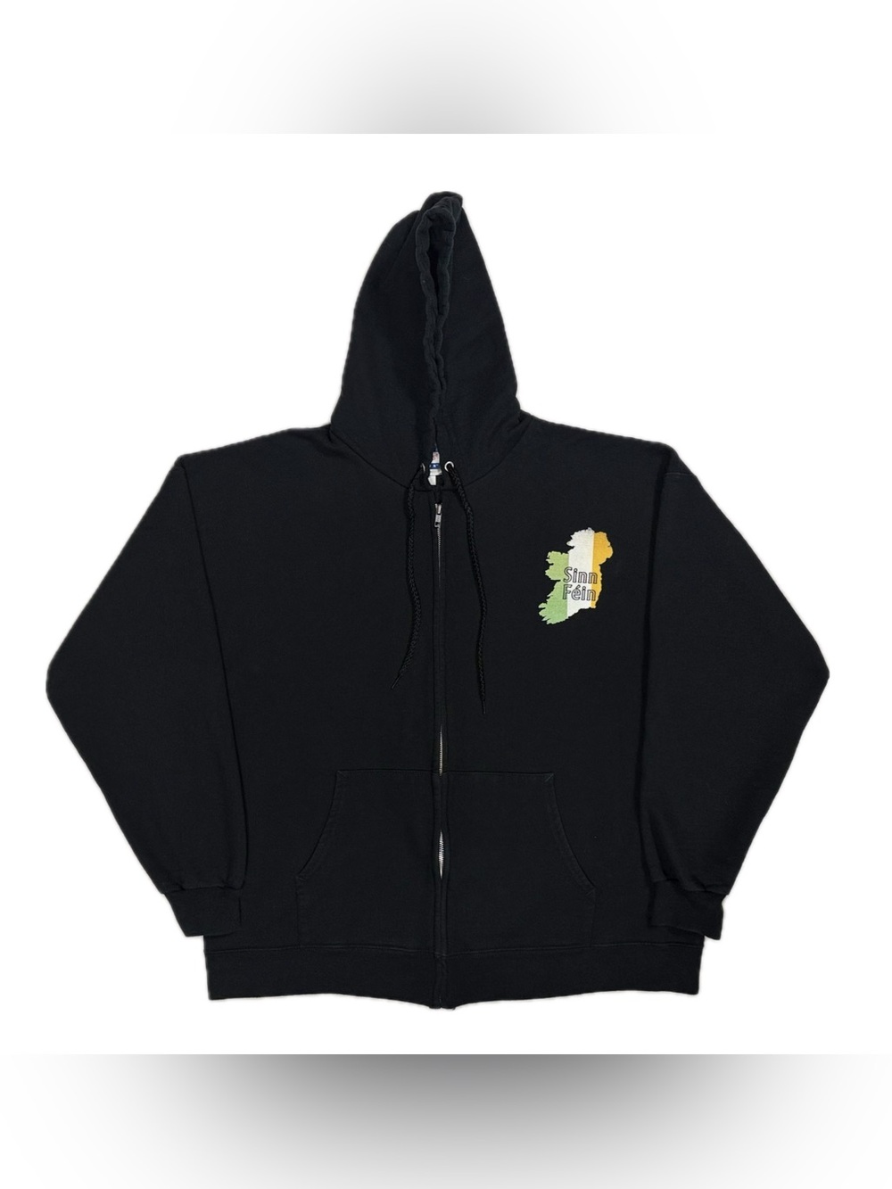 Vtg Y2K Hanes Ultimate Sinn Fein Ireland black zip hoodie sweatshirt men large